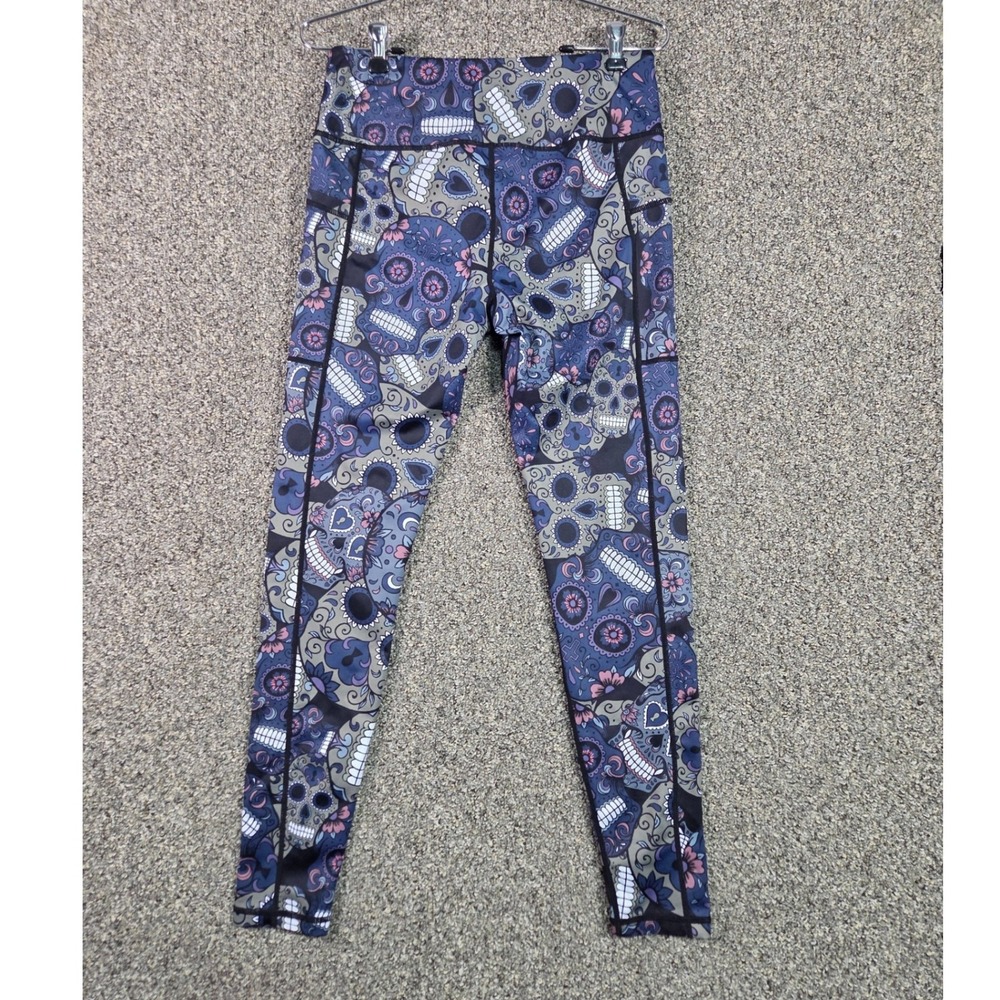 Constantly Varied Gear Leggings Womens Medium Blue Sugar Skull Pockets Workout